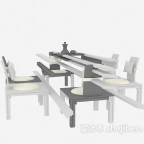 European Bedside Table Carved Lines 3d model