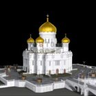 Edificio de la iglesia rusa con techo dorado