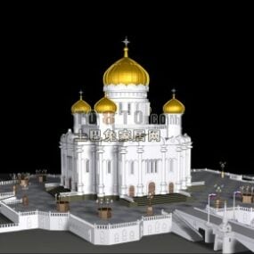 בניין כנסייה רוסית עם גג זהב דגם תלת מימד