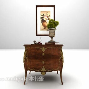 Classic Style Wooden Bedside Table 3d model