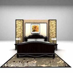 Classic Style Double Bed With Carpet 3d model