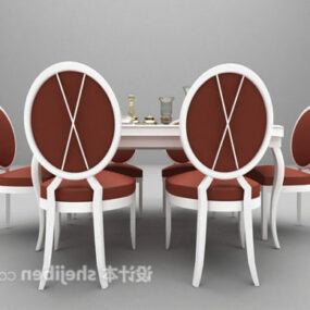 Mesa de jantar clássica e modelo 3D de cadeira