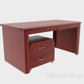 Červený dřevěný stůl s 3D modelem pod skříňkou