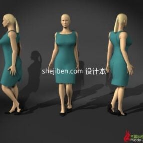 Lowpoly Girl In Cyan Dress Fashion 3d model