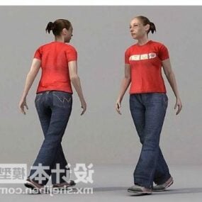 ผู้หญิงในชุดเสื้อแดงเดินตัวละครโมเดล 3 มิติ
