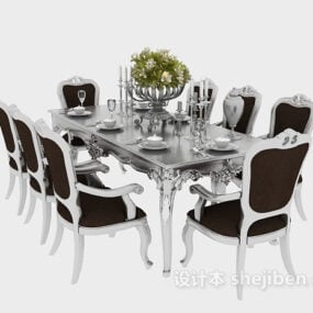 Luxurious Dining Table Chairs European Style 3d model