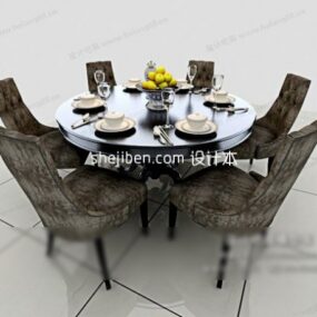Comfortable Round Dining Table Chair 3d model