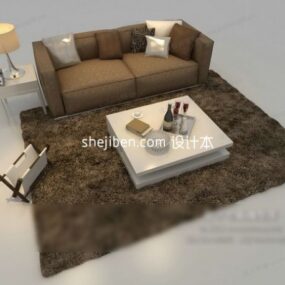 Komfortabelt brun sofa sofabordssæt 3d model