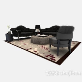 Cómodo sofá europeo, muebles de salón, modelo 3d