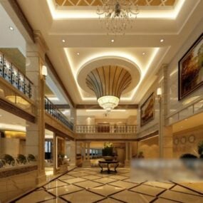 Modello 3d della scena interna della lussuosa sala dell'hotel