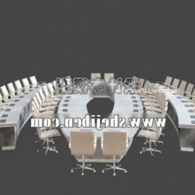 3д модель большого конференц-стола и стула с мебелью