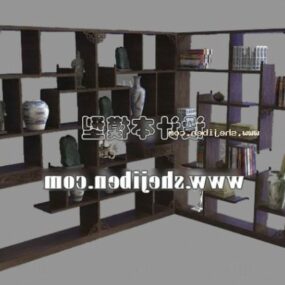 3д модель углового книжного шкафа с декором