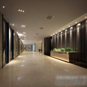 Hotelkorridor med reception 3d-model