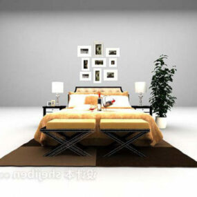 Декоративний стиль Ліжко зі стінкою Декоративна 3d модель
