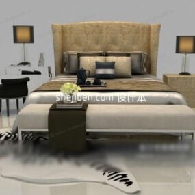 Ensemble de chambre à coucher moderne et élégant avec lit double modèle 3D