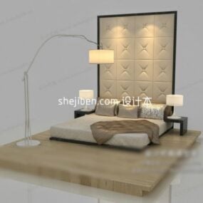 Boutique Bed With Beige Leather Back Panel 3d model