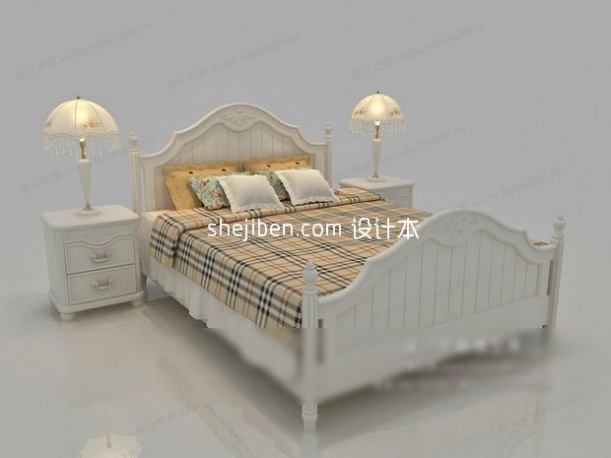 Chambre à coucher européenne avec lit double blanc