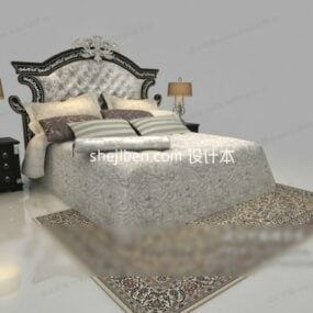 Manželská postel s 3D modelem hnědého kožešinového koberce