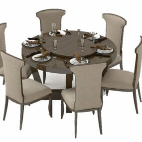 Set Meja Kursi Makan Perancis Elegan model 3d