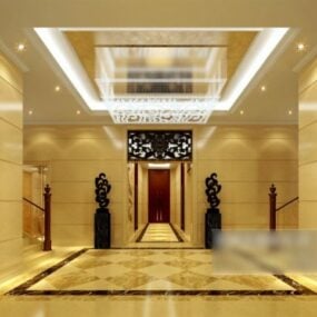 Elevator Corridor With Chandelier 3d model