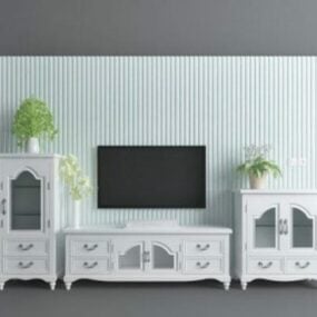 यूरोपीय टीवी दीवार सफेद रंग से रंगा हुआ 3डी मॉडल