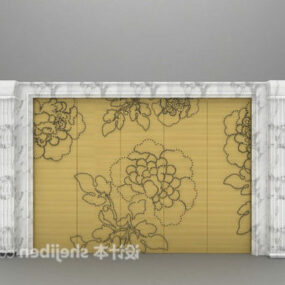 欧式背景墙与花卉图案3d模型