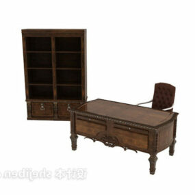 Europese boekenkast met vintage bureau 3D-model