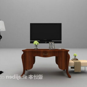 Evropská stylizovaná hnědá televizní skříňka 3D model