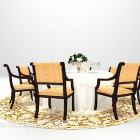 European set brown carpet round dining table 3d model