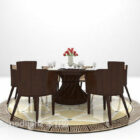 European brown dining table combination large 3d model .