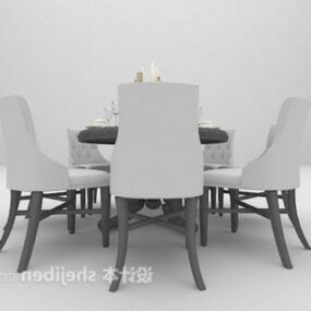 White Dinning Table And Chair Set 3d model