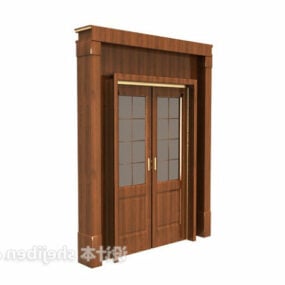 Deur of raam Aziatische stijl houten frame raam 3D-model