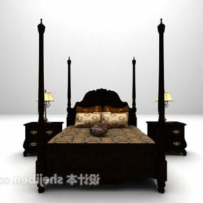European Classic Poster Double Bed 3d model