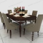European comfort warm natural dining table and chair 3d model .