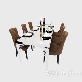 European Luxurious Dinning Table With Chairs 3d model