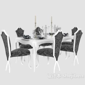 Eleganter weißer Esstisch und Stuhl 3D-Modell