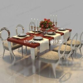 เก้าอี้โต๊ะโรงอาหารรวมโมเดล 3 มิติ