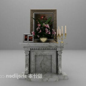 European Grey Stone Fireplace With Painting 3d model