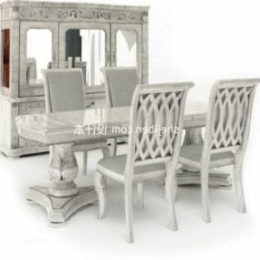 Table à manger et chaise européennes pour quatre personnes modèle 3D