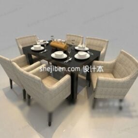 European Comfortable Dining Chairs With Table 3d model