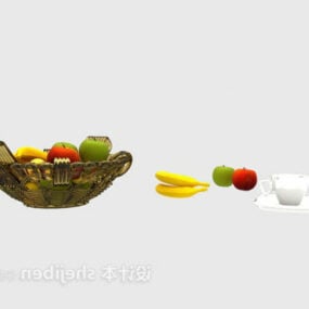Zestaw kuchennych koszy z owocami, bananami i jabłkami Model 3D
