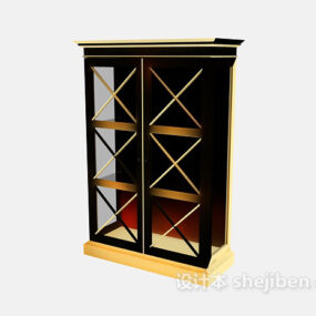 European Black Glass Wine Cabinet 3d model