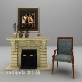 의자와 그림이있는 유럽 벽난로 3d 모델