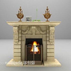 英国のヨーロッパの灰色の石の暖炉 3D モデル