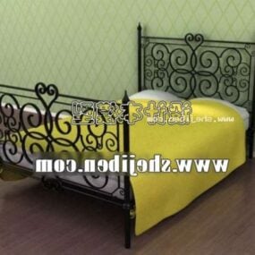 Vintage Bed With Yellow Blanket 3d model