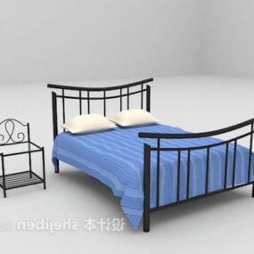 European Iron Bed Blue Mattress 3d model