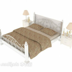 European Iron Double Bed With Nighstand 3d model