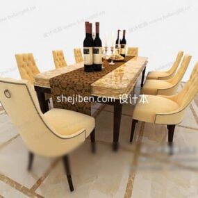 European Luxury Leather Dining Table Chairs 3d model