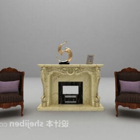 European Classic Marble Fireplace Set 3d model