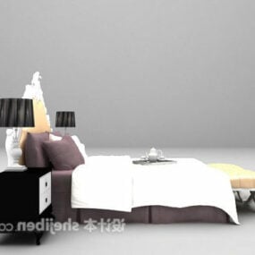Minimalist Double Bed With Nightstand 3d model